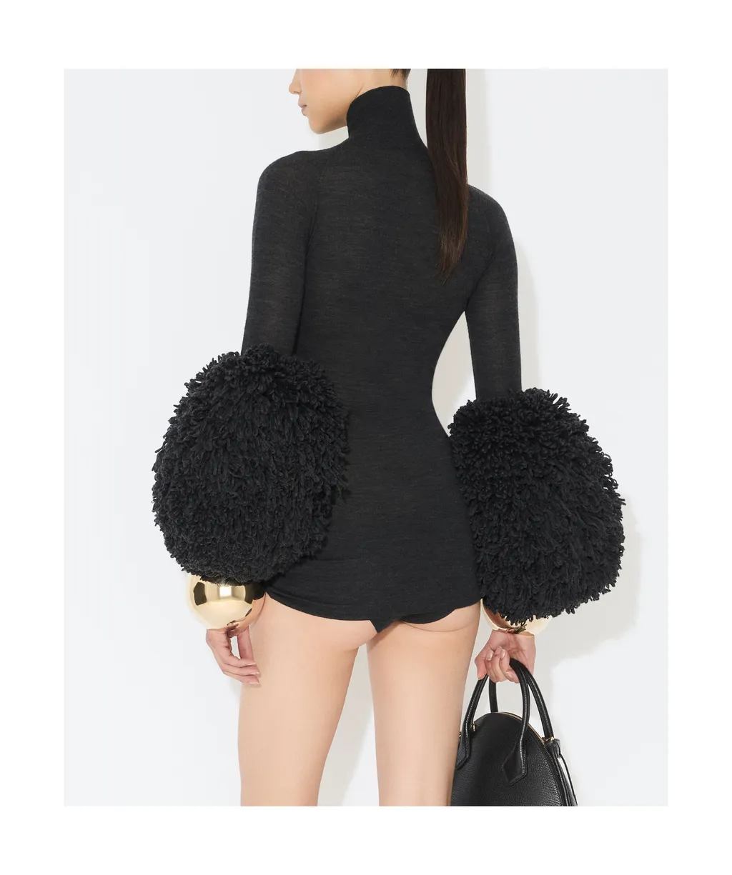 High-Neck Draped Knit Bodysuit