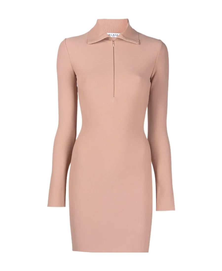 Half Zipped Long-Sleeved Mini Dress