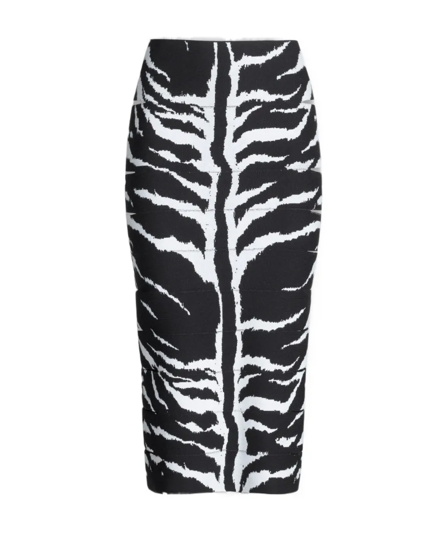 Zebra-Jacquard Cut-Out Detailed Midi Skirt