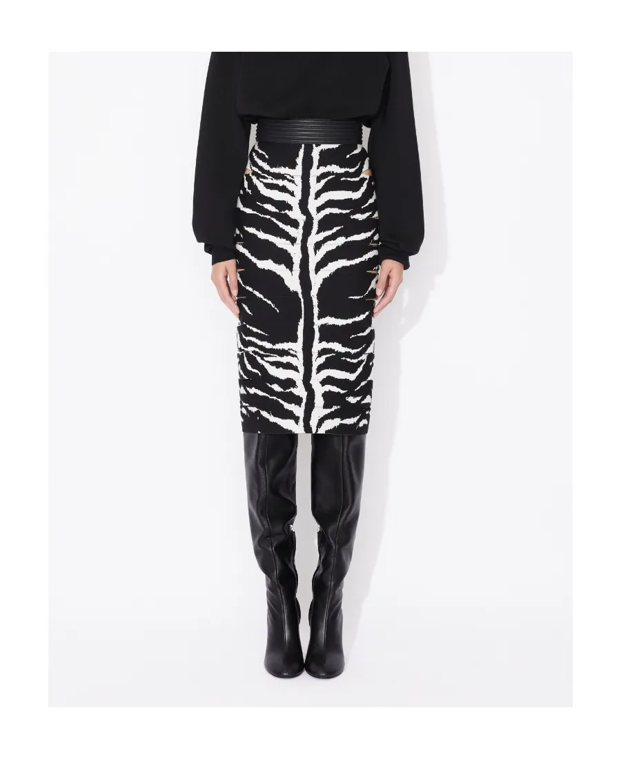 Zebra-Jacquard Cut-Out Detailed Midi Skirt