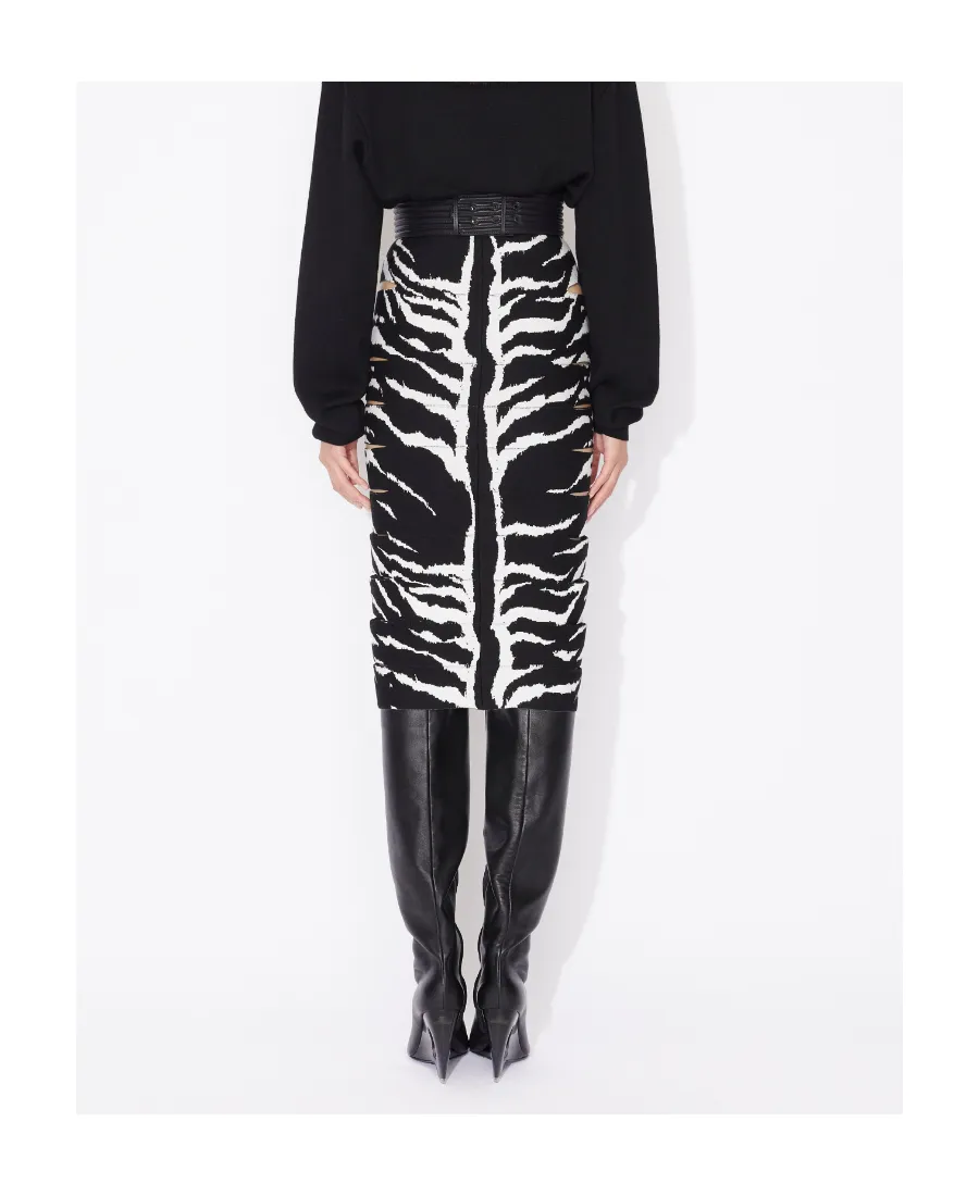 Zebra-Jacquard Cut-Out Detailed Midi Skirt