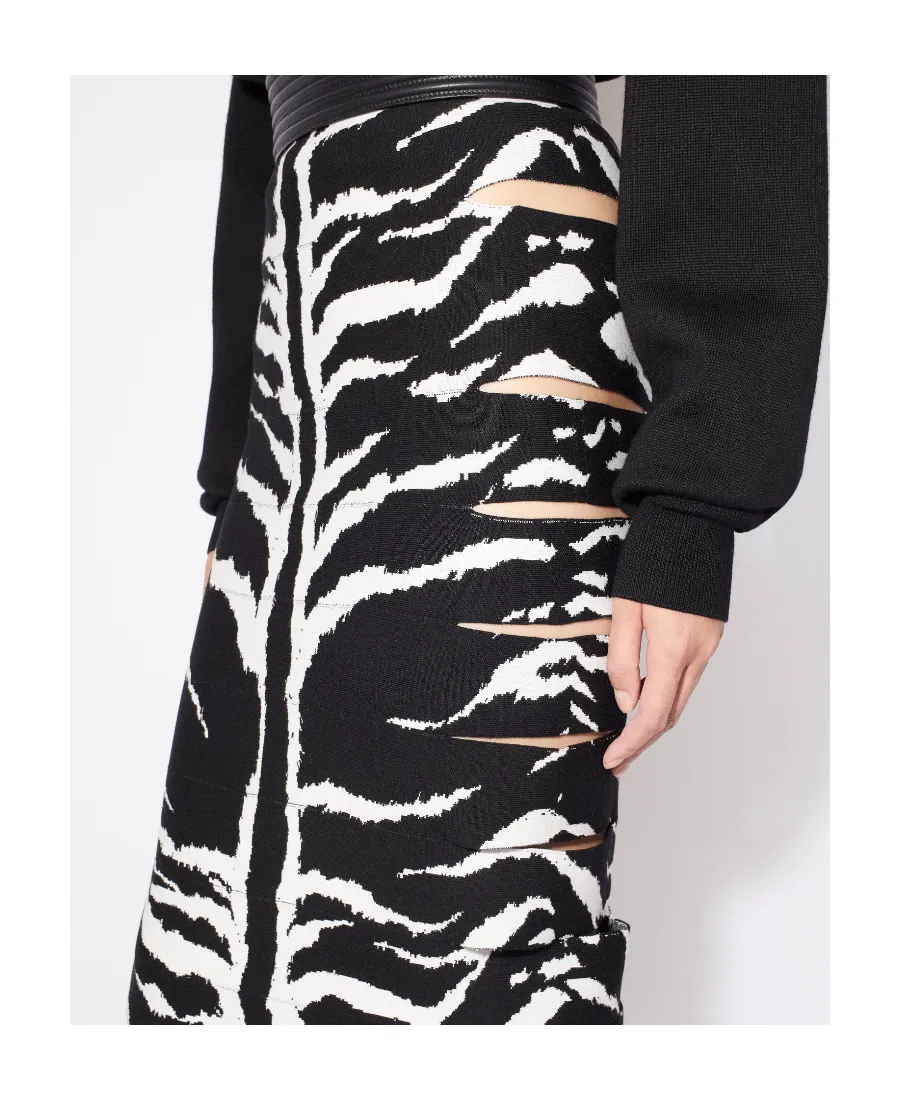 Zebra-Jacquard Cut-Out Detailed Midi Skirt