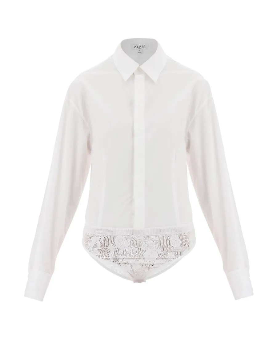 Mesh Panelled Poplin Bodysuit