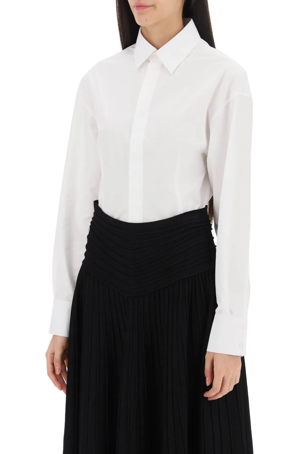 Mesh Panelled Poplin Bodysuit