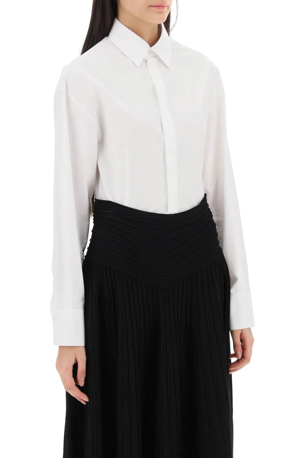Mesh Panelled Poplin Bodysuit