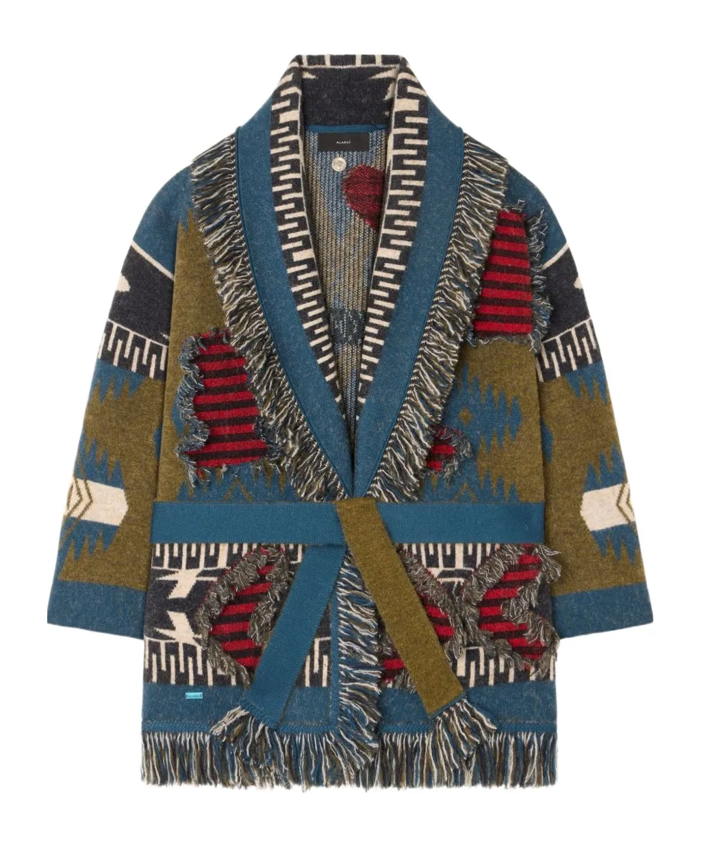 Fringed Patterned Cardigan