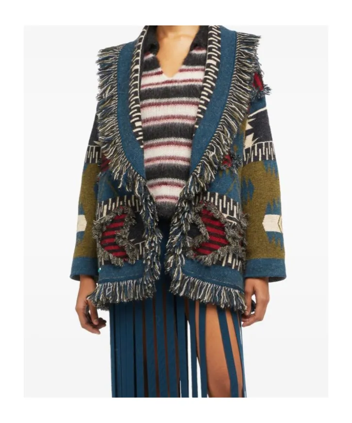 Fringed Patterned Cardigan