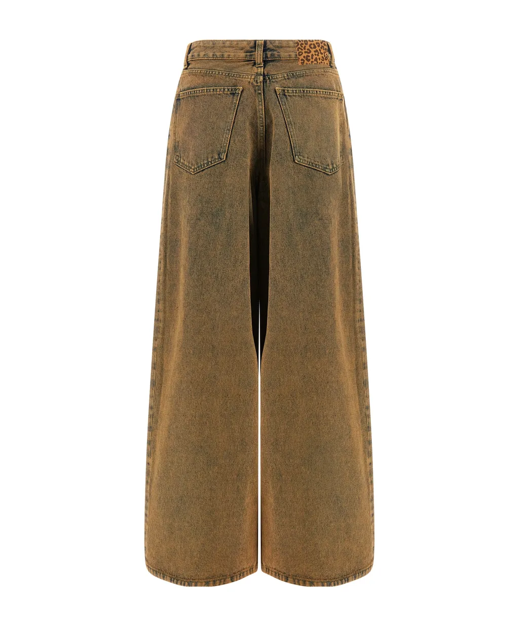 Desert Rose Pleat-Detailed Acid-Wash Jeans