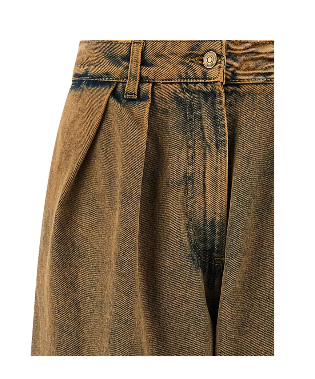 Desert Rose Pleat-Detailed Acid-Wash Jeans