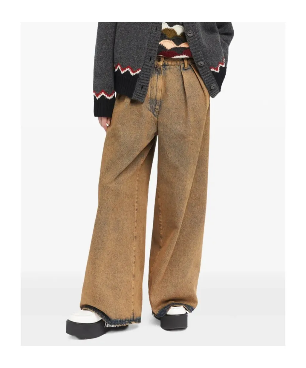 Desert Rose Pleat-Detailed Acid-Wash Jeans