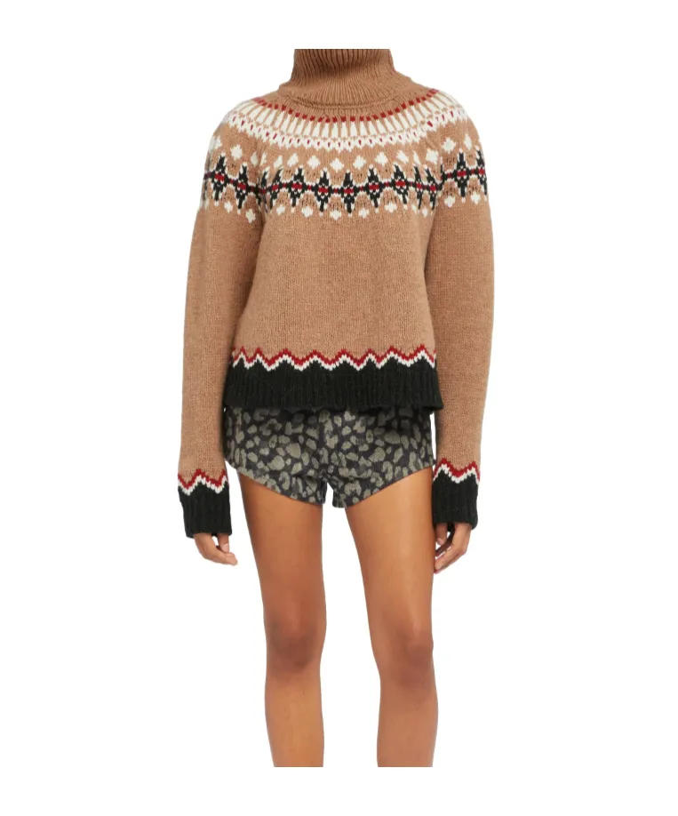 Pattern Intarsia-Knit Turtleneck Jumper