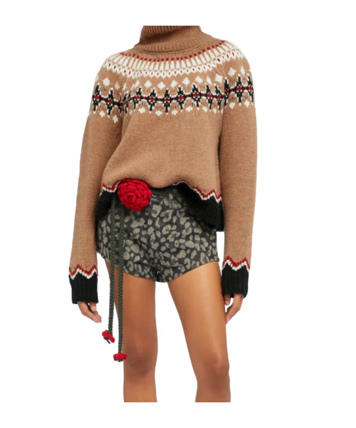 Pattern Intarsia-Knit Turtleneck Jumper