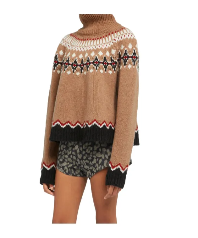 Pattern Intarsia-Knit Turtleneck Jumper
