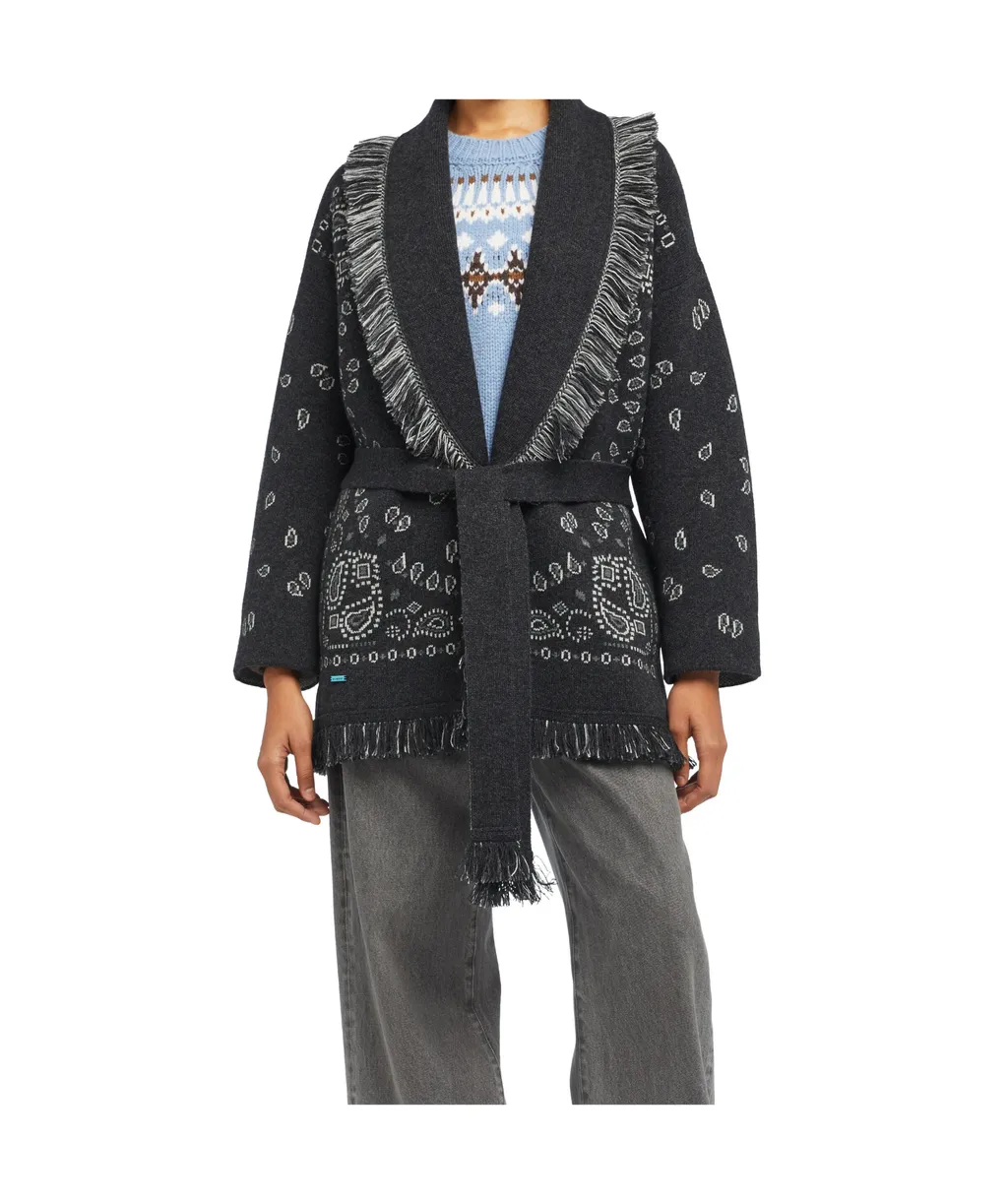Bandana Jacquard Fringed Cardigan