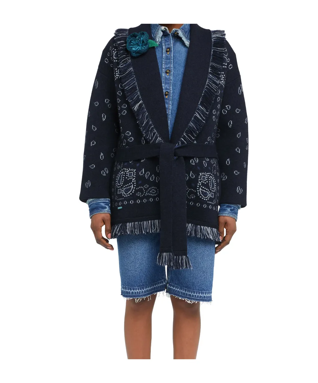 Bandana Jacquard Fringed Cardigan
