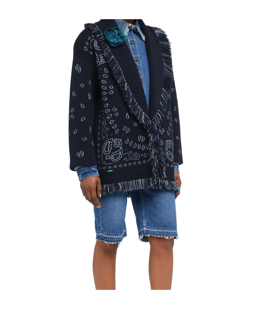 Bandana Jacquard Fringed Cardigan
