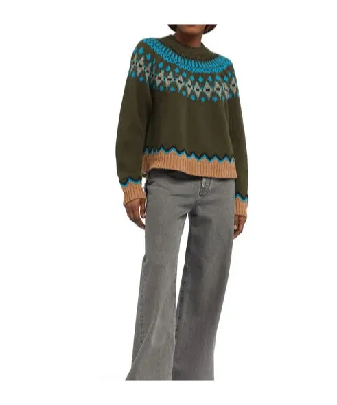 Pattern Intarsia-Knit Mock-Neck Jumper