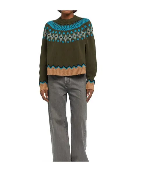 Pattern Intarsia-Knit Mock-Neck Jumper