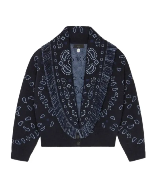 Bandana-Jacquard Fringed Cardigan