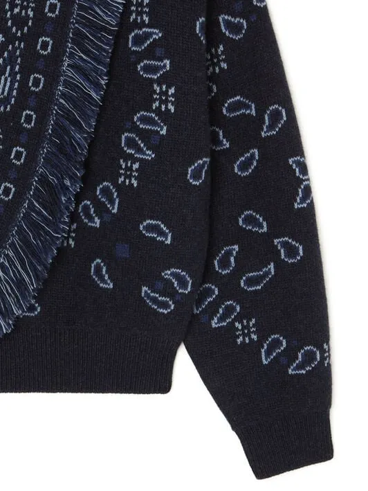 Bandana-Jacquard Fringed Cardigan