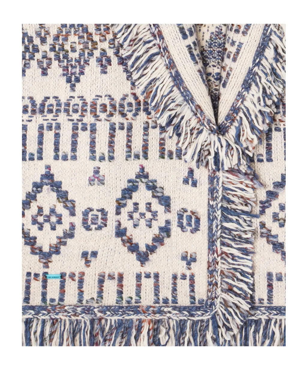 Geometric-Pattern Fringed Cardigan
