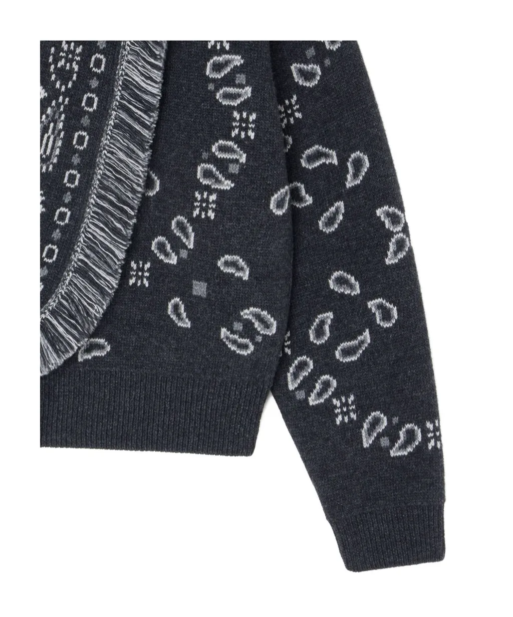 Paisley Jacquard Fringe Cardigan