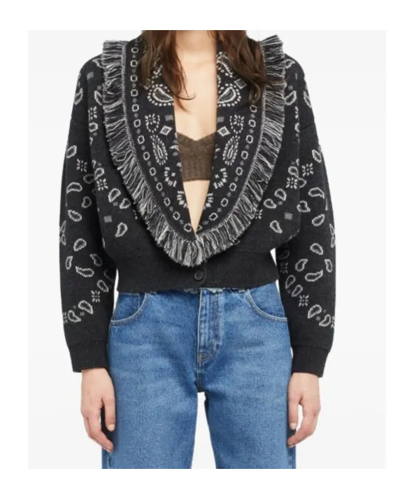Paisley Jacquard Fringe Cardigan
