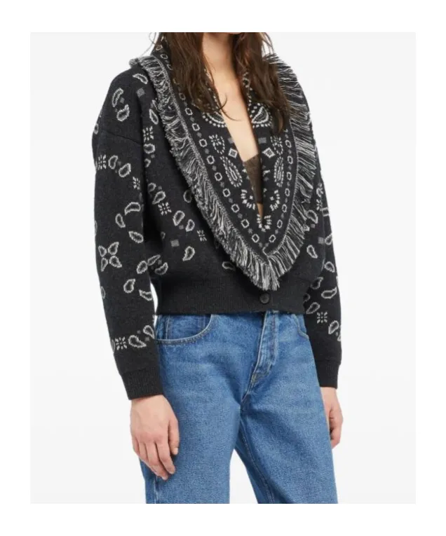Paisley Jacquard Fringe Cardigan