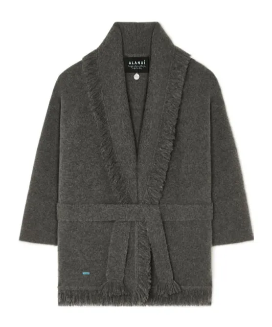 Finest Fringed Shawl-Collar Cardigan