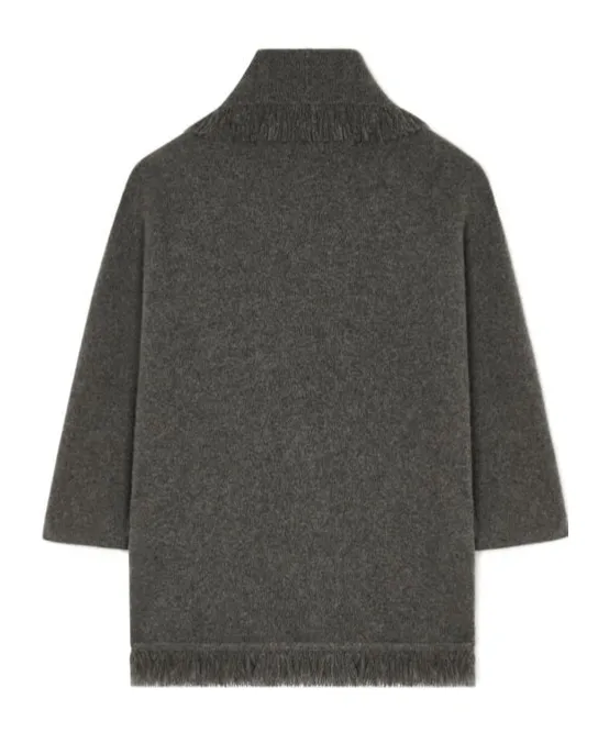 Finest Fringed Shawl-Collar Cardigan