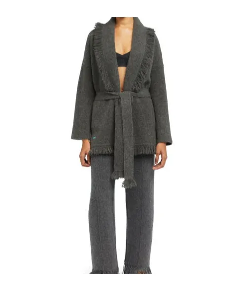 Finest Fringed Shawl-Collar Cardigan