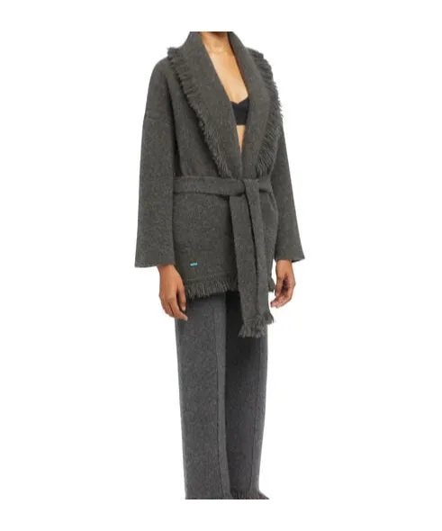 Finest Fringed Shawl-Collar Cardigan