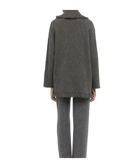 Finest Fringed Shawl-Collar Cardigan