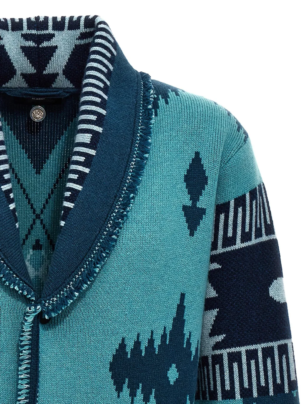Icon Pattern Jacquard Fringed Detailed Cardigan