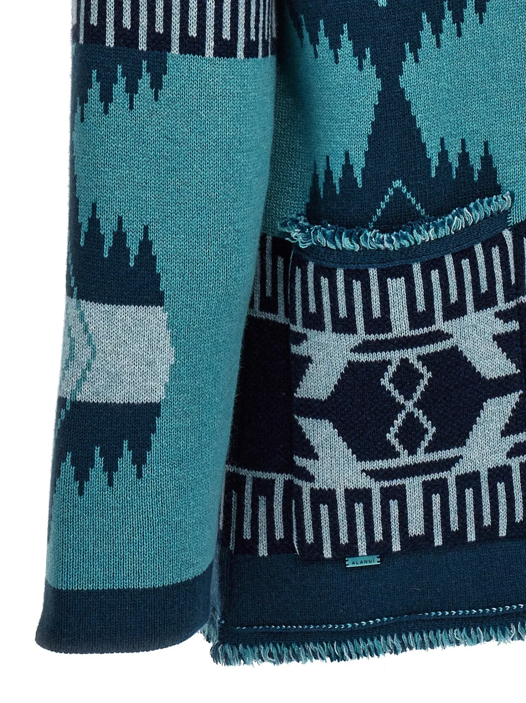 Icon Pattern Jacquard Fringed Detailed Cardigan