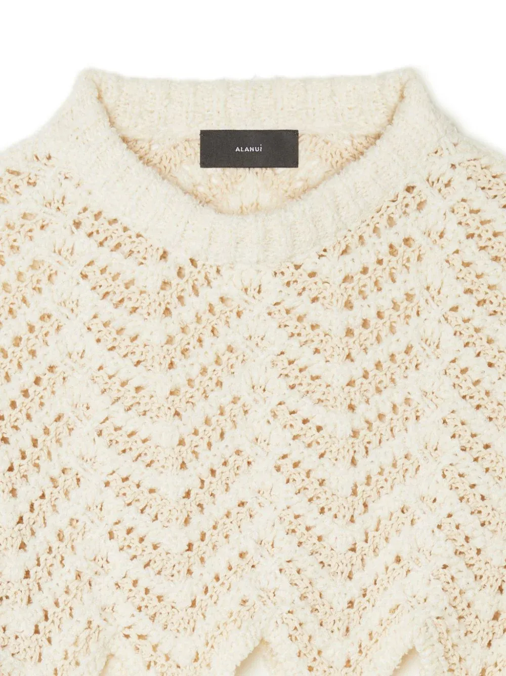 Chevron-Knit Fringed Cropped Crewneck Jumper