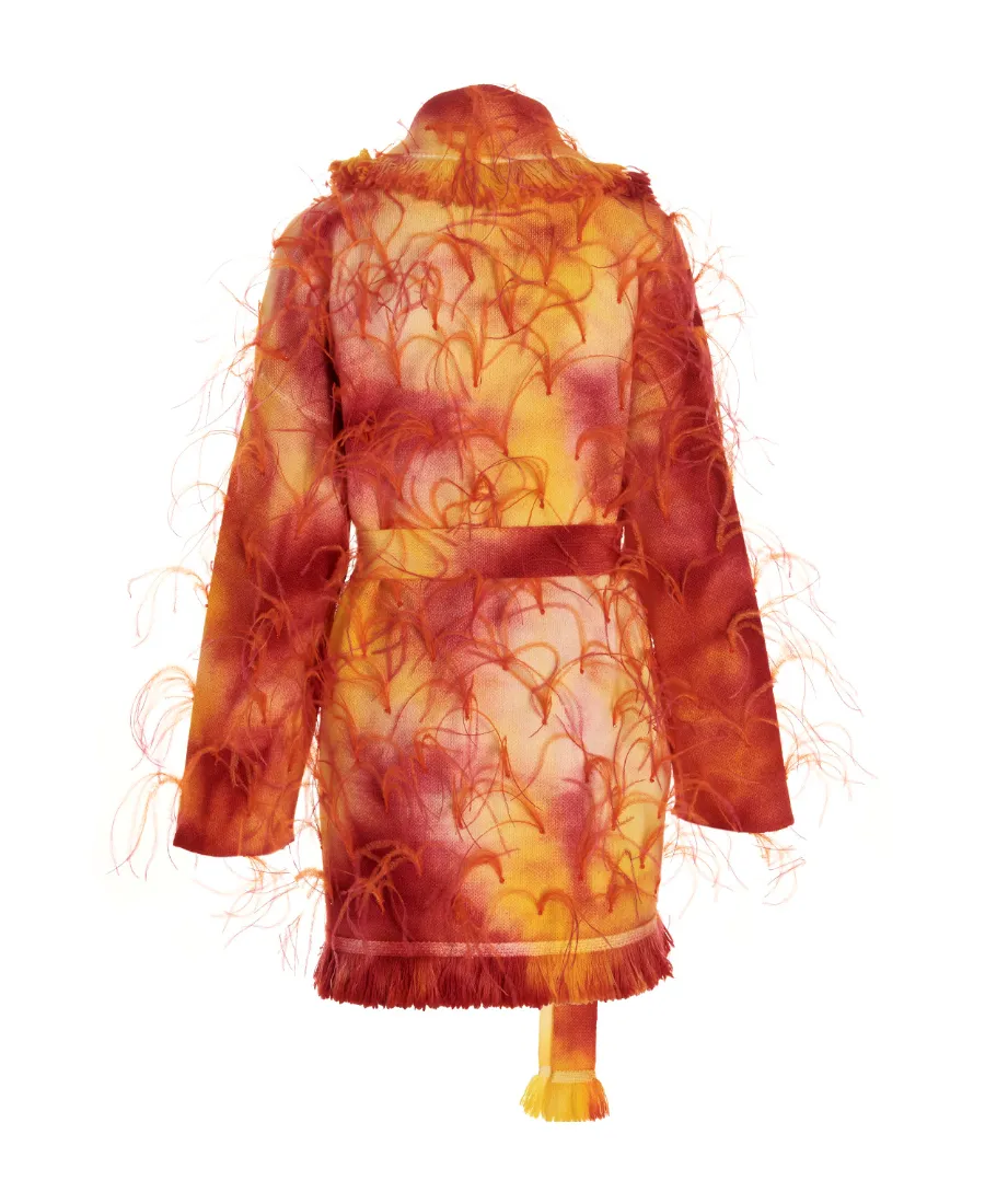 Fringed Belted Long-Sleeved Cardigan
