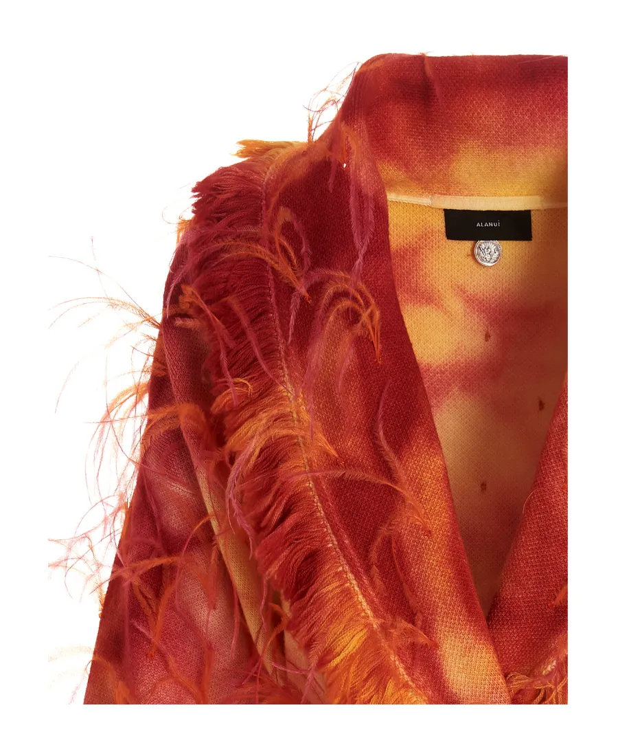 Fringed Belted Long-Sleeved Cardigan