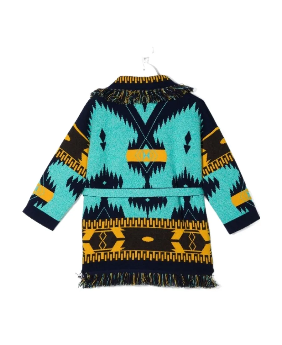 Intarsia-Knit Belted Cardigan