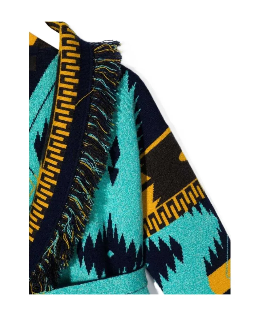 Intarsia-Knit Belted Cardigan