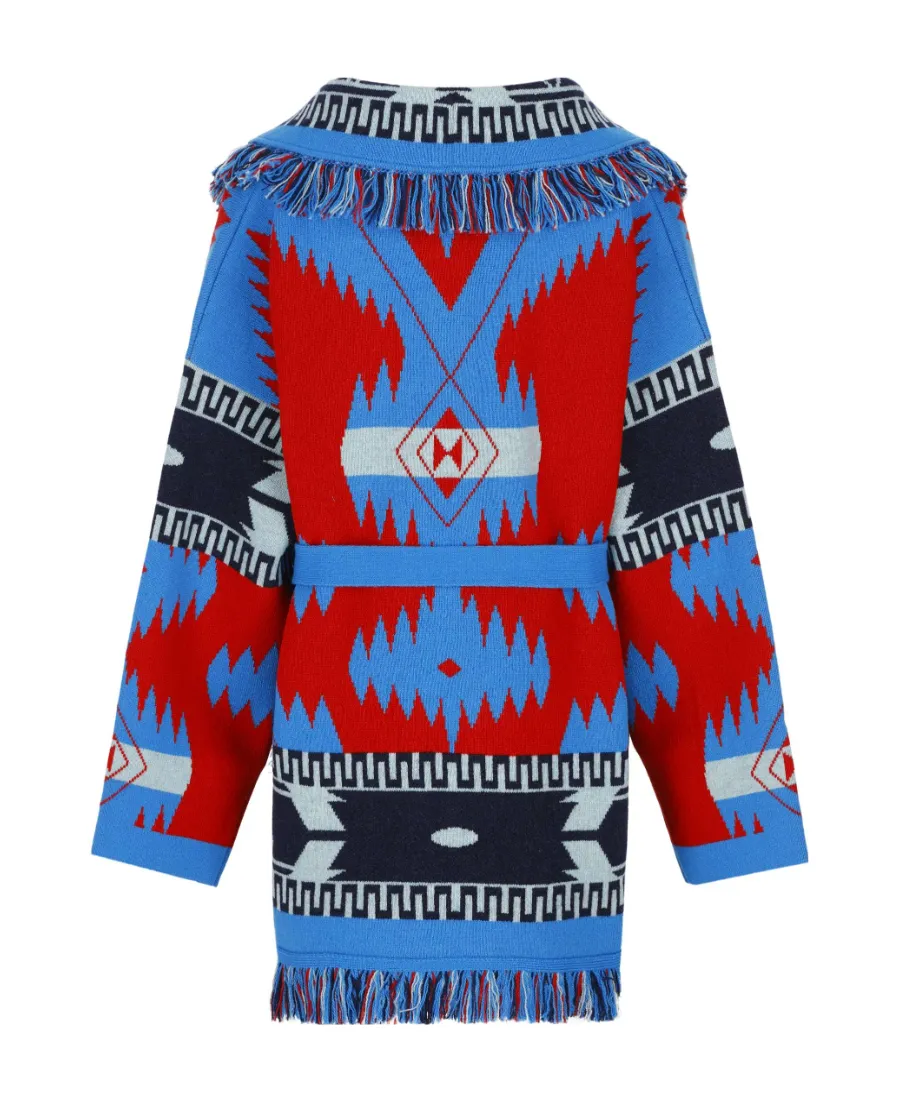 Jacquard Patterned Fringed Cardigan