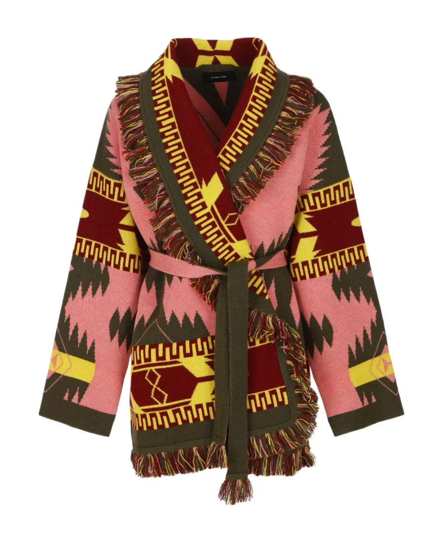 Intarsia-Knit Belted Cardigan