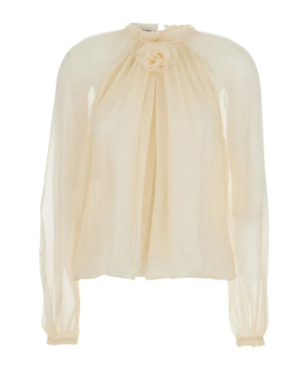 Balloon-Sleeve Satin Blouse