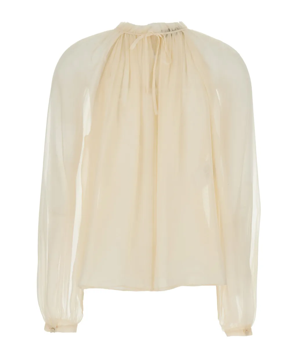 Balloon-Sleeve Satin Blouse