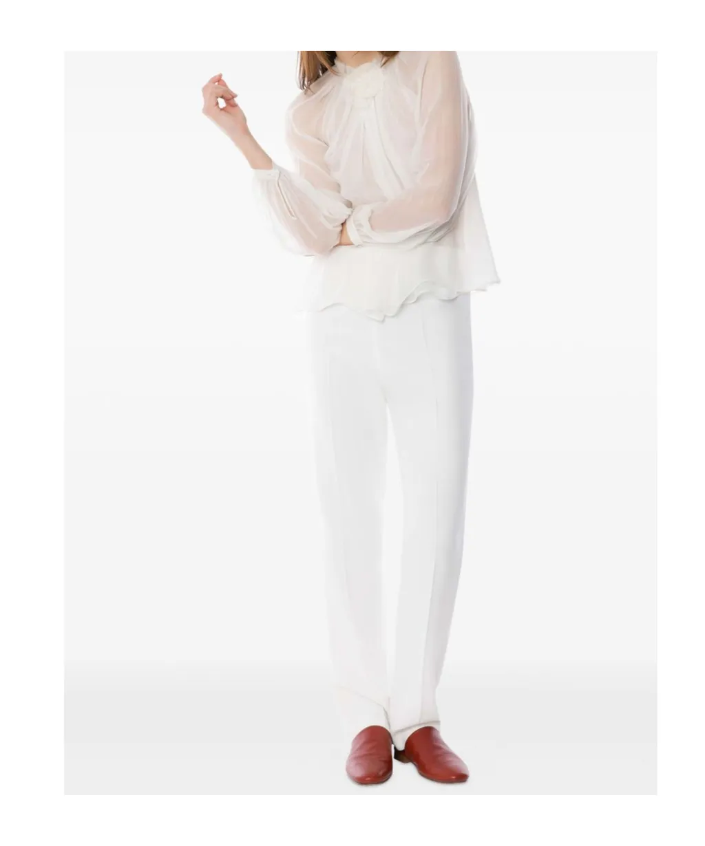 Balloon-Sleeve Satin Blouse