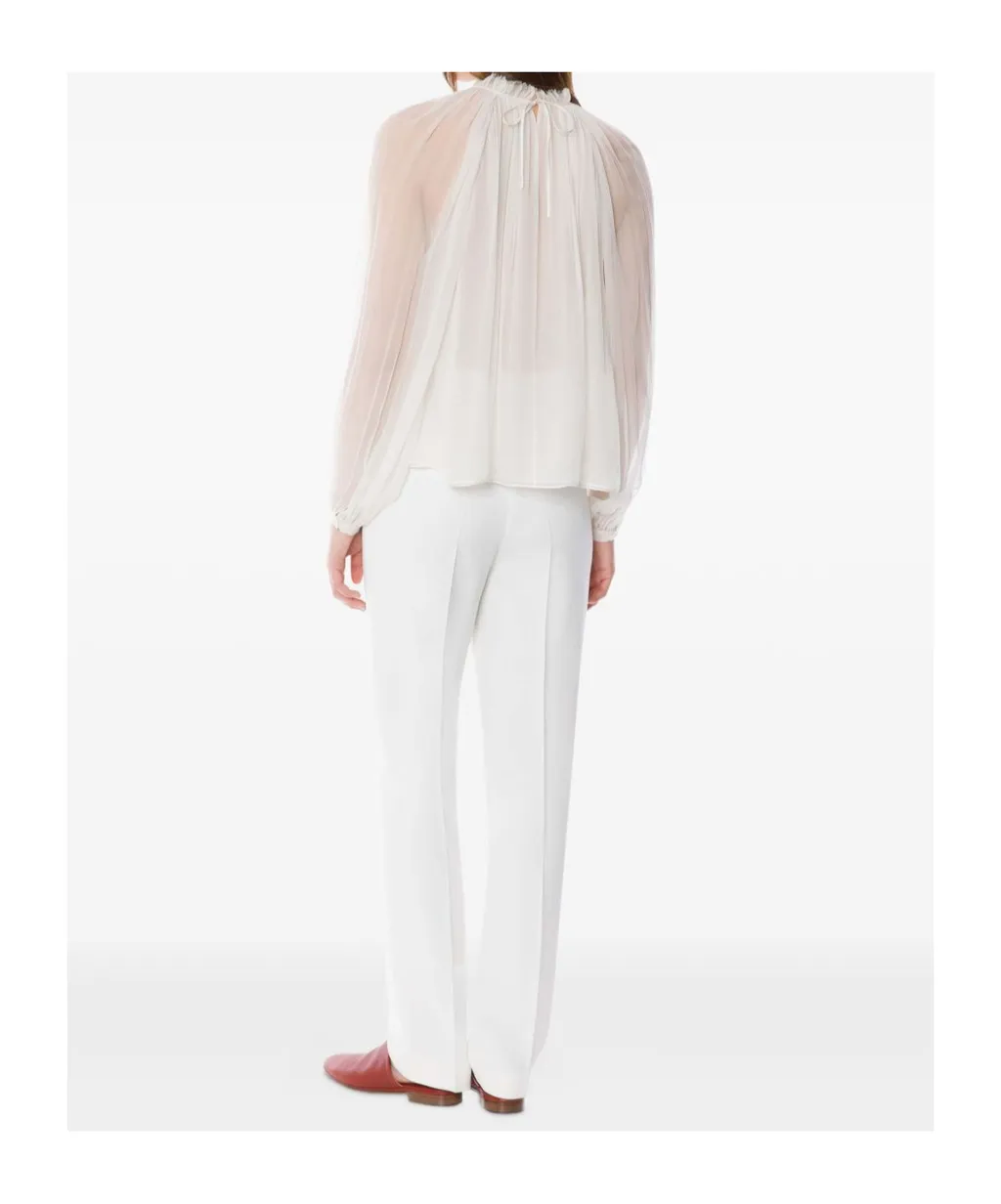 Balloon-Sleeve Satin Blouse