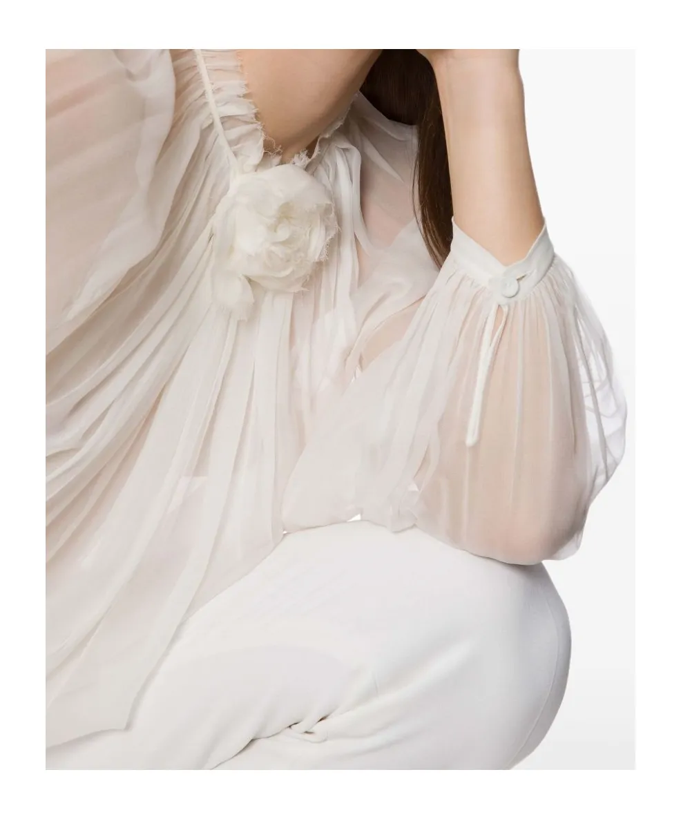 Balloon-Sleeve Satin Blouse