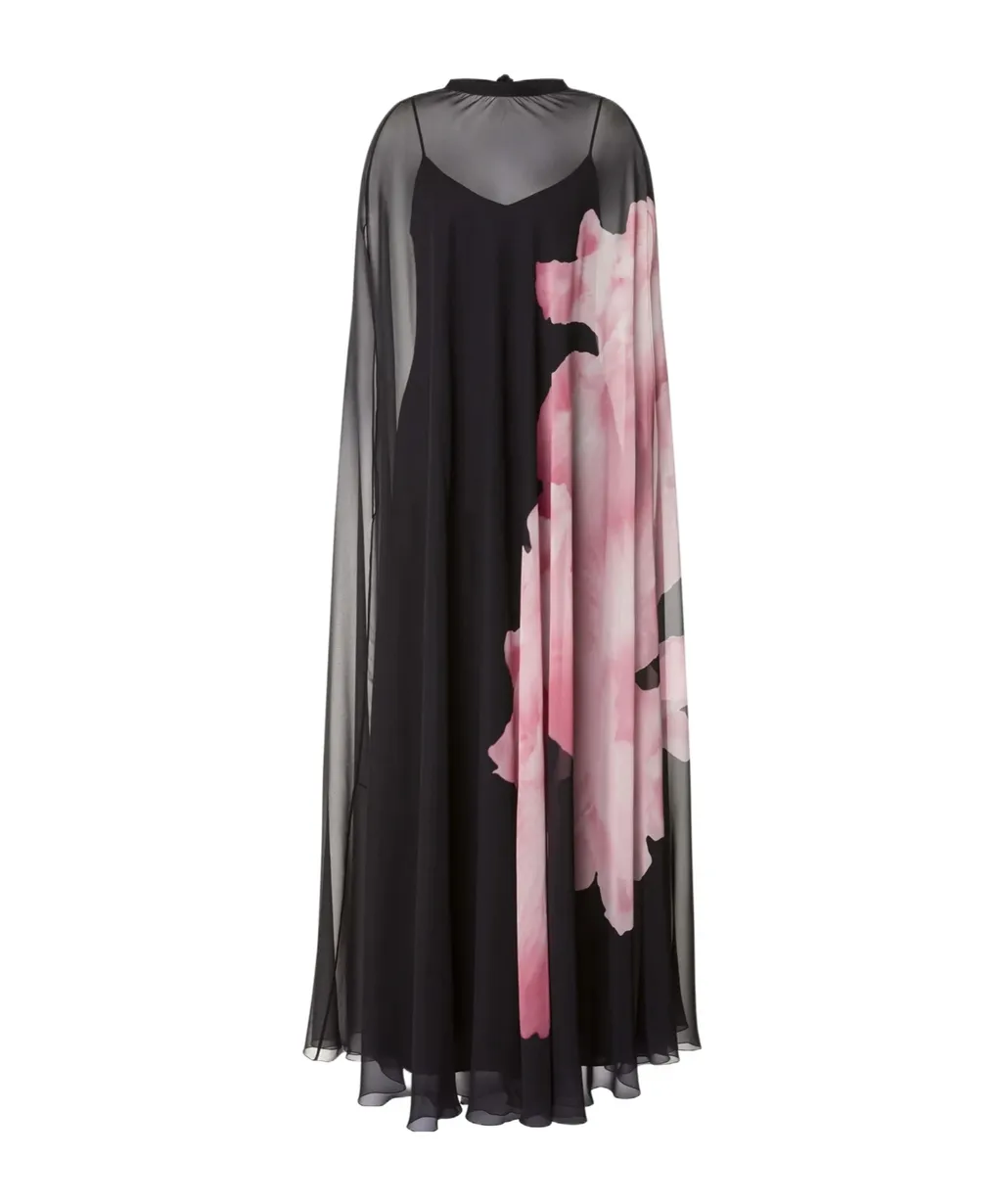 Long Silk Dress With Orchid Print
