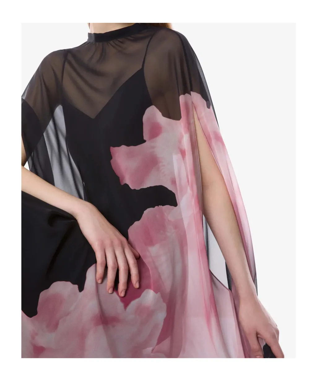 Long Silk Dress With Orchid Print