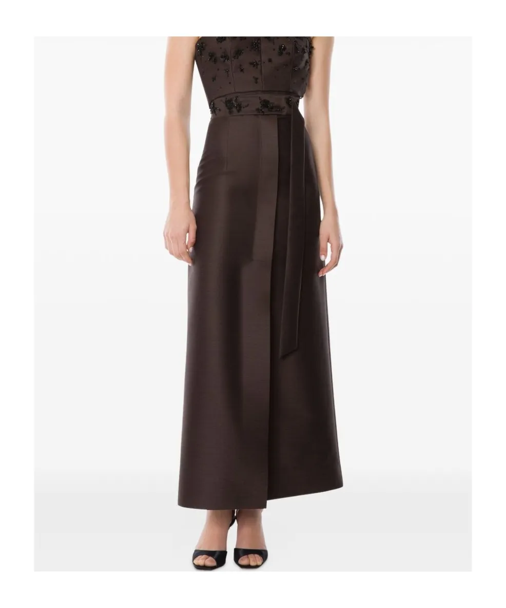 Embroidered Wool Silk Wide Leg Trousers